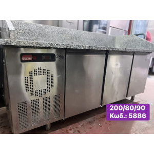 Μεταχειρισμένο ψυγείο πάγκος για pizza, με 3 πόρτες, μάρμαρο & salad bar‼️